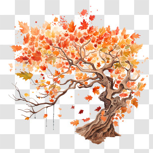 September Equinox - Autumn Tree With Colorful Falling Leaves Transparent PNG