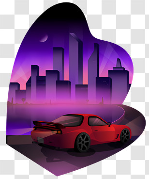 Background - Red Car In Night Cityscape Transparent PNG