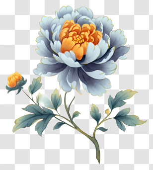 Flower Ink Painting - Blue And Orange Flower Transparent PNG