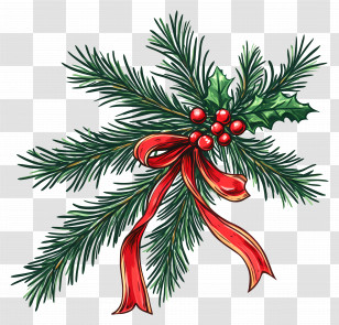 Christmas Tree Branch - Pine Branch With Red Ribbon Transparent PNG