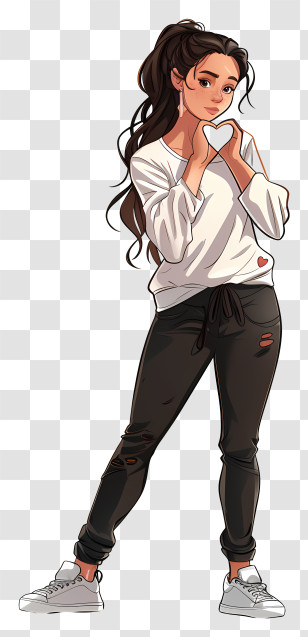 Heart - Girl In Casual Fashion Pose Transparent PNG