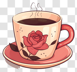 Coffee Cup - Coffee Cup With Romantic Rose Design Transparent PNG