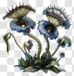 Carnivorous Plant - Blue Flowers With Stems And Leaves Transparent PNG