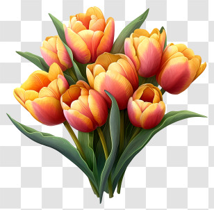 Sketch Style Tulips Bouquet - Bouquet Of Pink And Yellow Tulips Transparent PNG