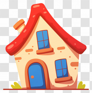 Cute House - Cute Cartoon Style House With Red Roof Transparent PNG