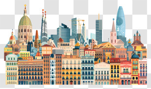 Barcelona City Skyline - Colorful Skyline Of Buildings Transparent PNG