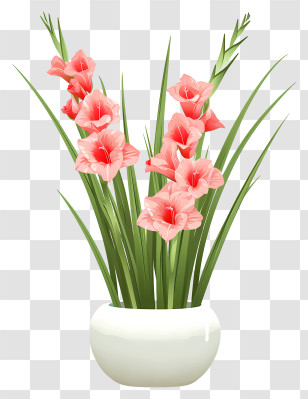 Gladiolus - Pink Flowers In A White Vase Transparent PNG