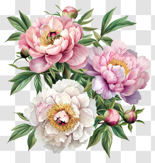 Peony Flower Arrangement - Delicate Peony And Rose Bouquet With Soft Petals Transparent PNG