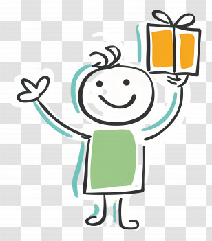 Stick Figure With Gift - Stick Figure Holding A Gift Transparent PNG