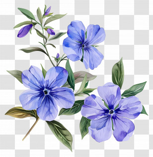Periwinkle Flowers - Blue Flowers With Green Leaves Illustration Transparent PNG