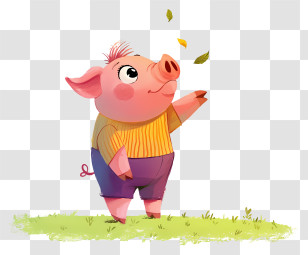 Cute Piglet - Pink Pig In A Yellow Shirt Transparent PNG