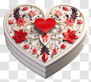 Gift Box - Romantic Gift Box With Heart And Floral Design Transparent PNG