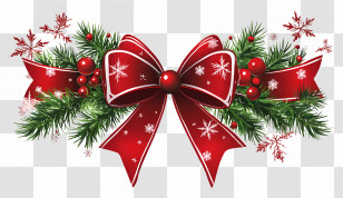 Christmas Ribbon - Red Festive Bow With Pine And Berries Decoration Transparent PNG