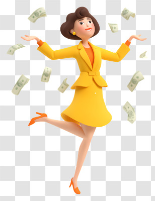 Happy Woman Throwing Money - Happy Woman In Yellow With Money Transparent PNG