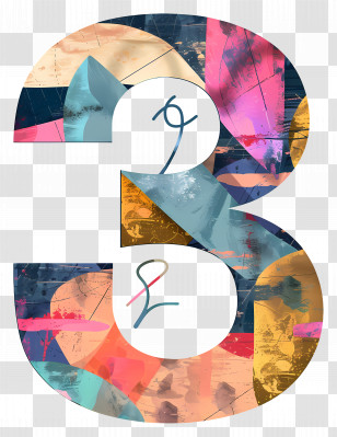 Number 3 - Colorful Number 3 With Patterns And Shapes Transparent PNG