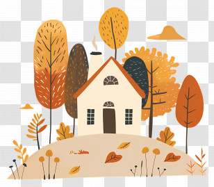 Residence In Fall - Cozy Cottage In Autumn Scene Illustration Transparent PNG