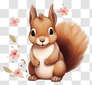 Flat Squirrel Baby - Adorable Cartoon Squirrel With Flowers Transparent PNG