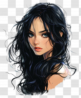 Beautiful Girl - Realistic Woman Portrait With Dark Hair Transparent PNG