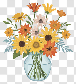 Sunflowers - Vibrant Bouquet Of Yellow And Orange Flowers Transparent PNG