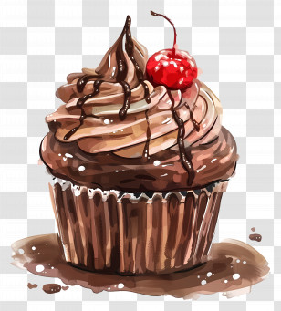 Chocolate Cupcake - Delicious Chocolate Cupcake With Cherry Transparent PNG