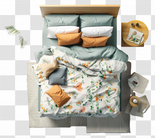 Bedroom Top View - Cozy Bed Furniture Transparent PNG