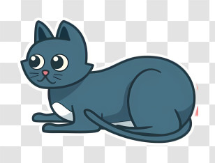 Black Cat - Blue Cartoon Cat Sitting Transparent PNG