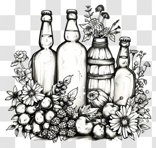 Homebrew Day - Monochrome Bottles And Fruits Still Life Transparent PNG