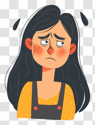 Crying Woman - Worried Woman Illustration With Yellow Top Transparent PNG