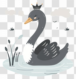 Grey Swan - Graceful Swan With Crown Transparent PNG