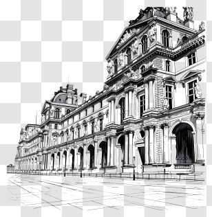 Louvre Museum - Detailed Sketch Of Historic Building Transparent PNG
