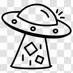 Ufo - Black And White UFO Drawing Transparent PNG