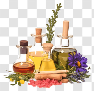 Essential Oils - Essential Oils With Flowers And Herbs Transparent PNG