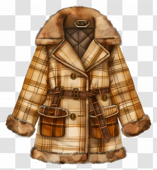 Coat - Plaid Fur Coat Transparent PNG