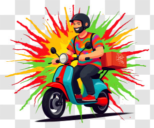 Food Delivery Service - Delivery Person Riding A Scooter Transparent PNG