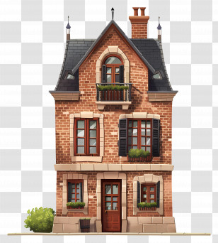 City Cottage Building - Cute House Doodle Illustration Transparent PNG