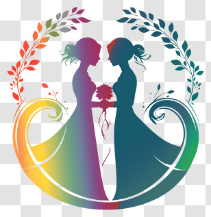 Lgbt Wedding Frame - Silhouette Of Two Brides With Rainbow Design Transparent PNG