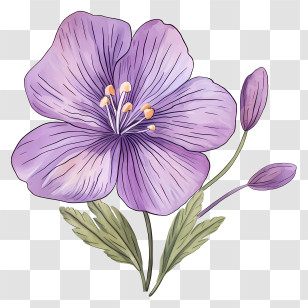 Watercolor Painting - Purple Flower With Stem And Bud Illustration Transparent PNG