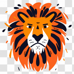 Lion Face - Orange And Black Lion Head Illustration Transparent PNG