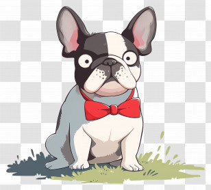 French Bulldog - Cartoon French Bulldog With Red Bow Tie Transparent PNG