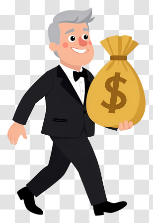 Businessman Holding Big Money Bag - Formal Man With Money Bag Cartoon Transparent PNG