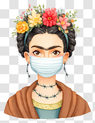 Woman Wearing Medical Face Mask - Woman Portrait With Flower Crown And Mask Transparent PNG