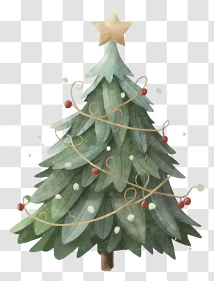 Christmas Tree - Christmas Tree Decorated With Star And Garland Transparent PNG