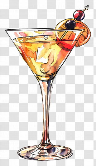 Martini Cocktail - Cocktail Glass With Garnish Sketch Design Transparent PNG