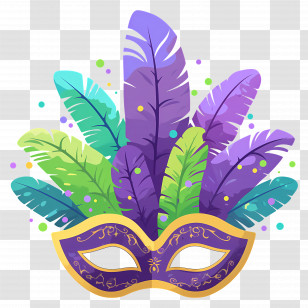 Carnival Mask - Purple Mask With Colorful Feathers Transparent PNG