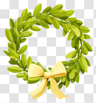 Green Leafy Wreath - Green Wreath With Elegant Bow Transparent PNG