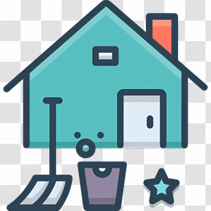 House Cleaning - Small Cute Doodle House With Cleaning Tools Transparent PNG