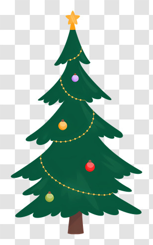 Green Christmas Tree - Decorated Christmas Tree With Ornaments And Star Transparent PNG