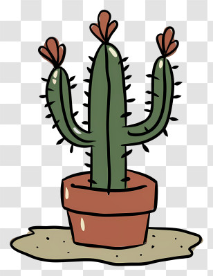 Cartoon - Cartoon Cactus Plant In Pot With Flowers Transparent PNG