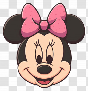 Minnie Mouse Head - Cartoon Character Face With Pink Bow Transparent PNG