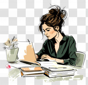Cartoon Woman Working - Woman Working At Desk Transparent PNG